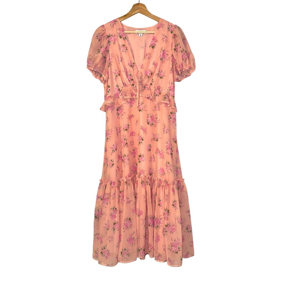 LoveShackFancy for Target Fleur Midi Dress Pink Ruffles Floral Size 12